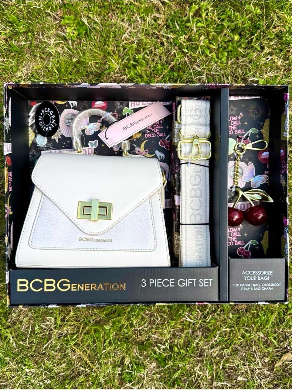 Bcbgeneration White Top-Handle Crossbody Set With Cherry Charm
